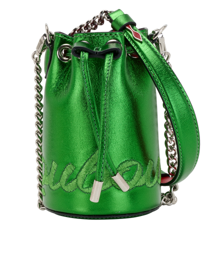 Marie Jane Mini Metallic Bucket Bag, &pound;350, Handbags, Green, Leather, Front view